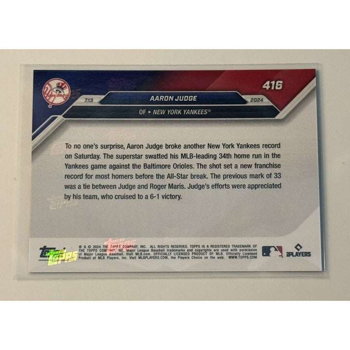 Aaron Judge MLB New York Yankees 2024 Topps Now All-Star HR record trading card