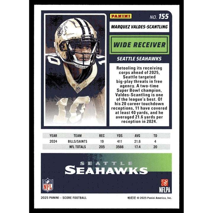 2025 NFL SCORE Marquez Valdes-Scantling football card Seahawks mint condition