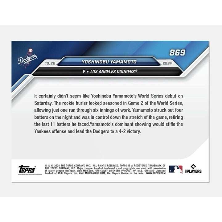 2024 Topps Now Yoshinobu Yamamoto Dodgers World Series rookie baseball card