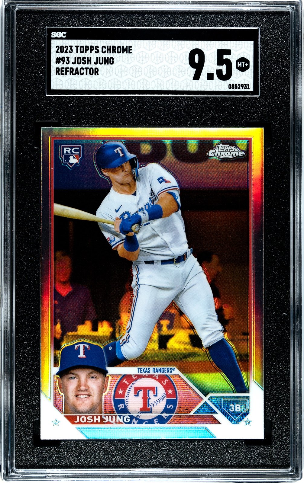 Josh Jung RC 2023 Topps Chrome Refractor baseball card graded SGC 9.5