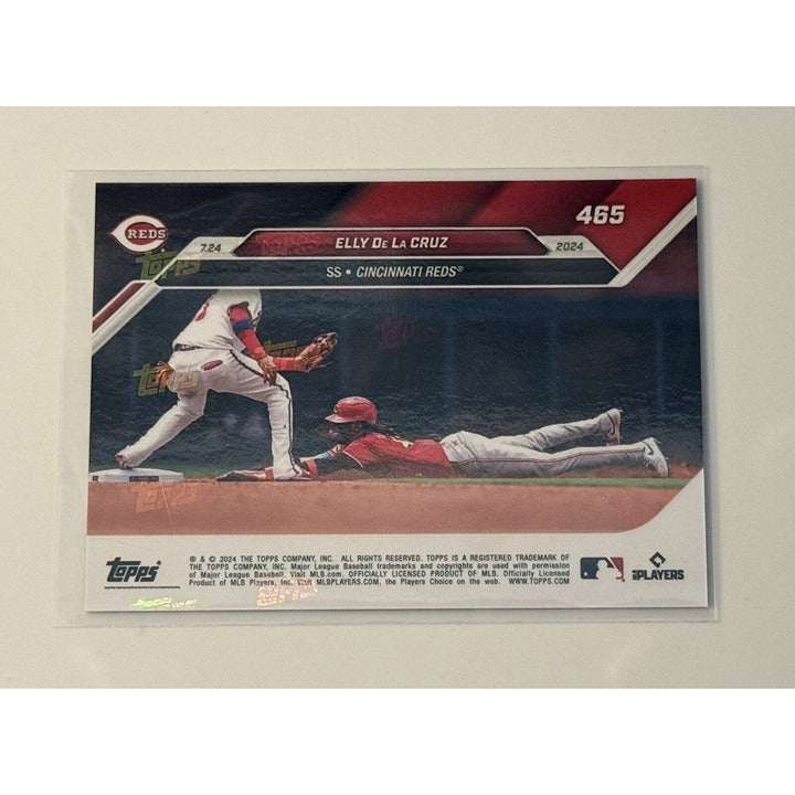Elly De La Cruz RC Card 2024 Topps Now Cincinnati Reds rookie baseball card with red parallel design