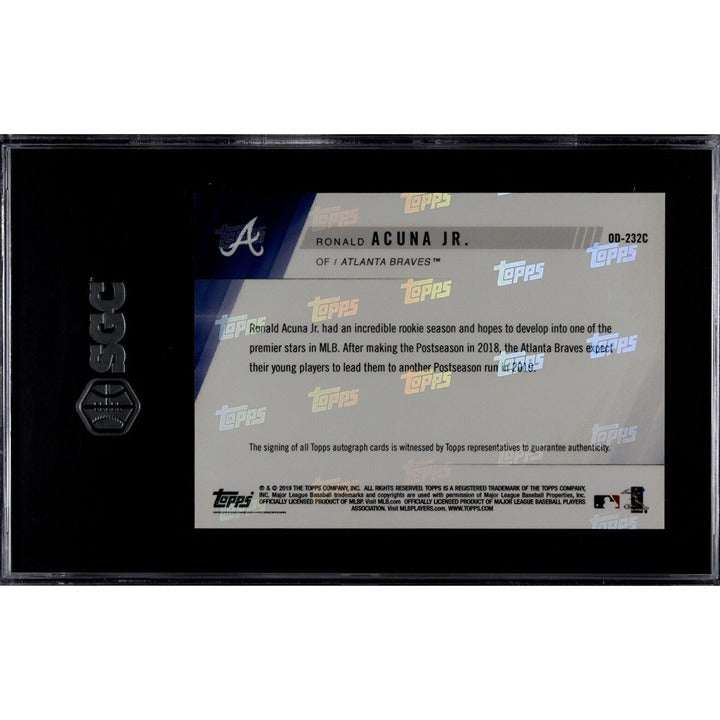 2019 Topps Now Opening Day autographed Ronald Acuna Jr. purple parallel baseball card 7/25 in protective case