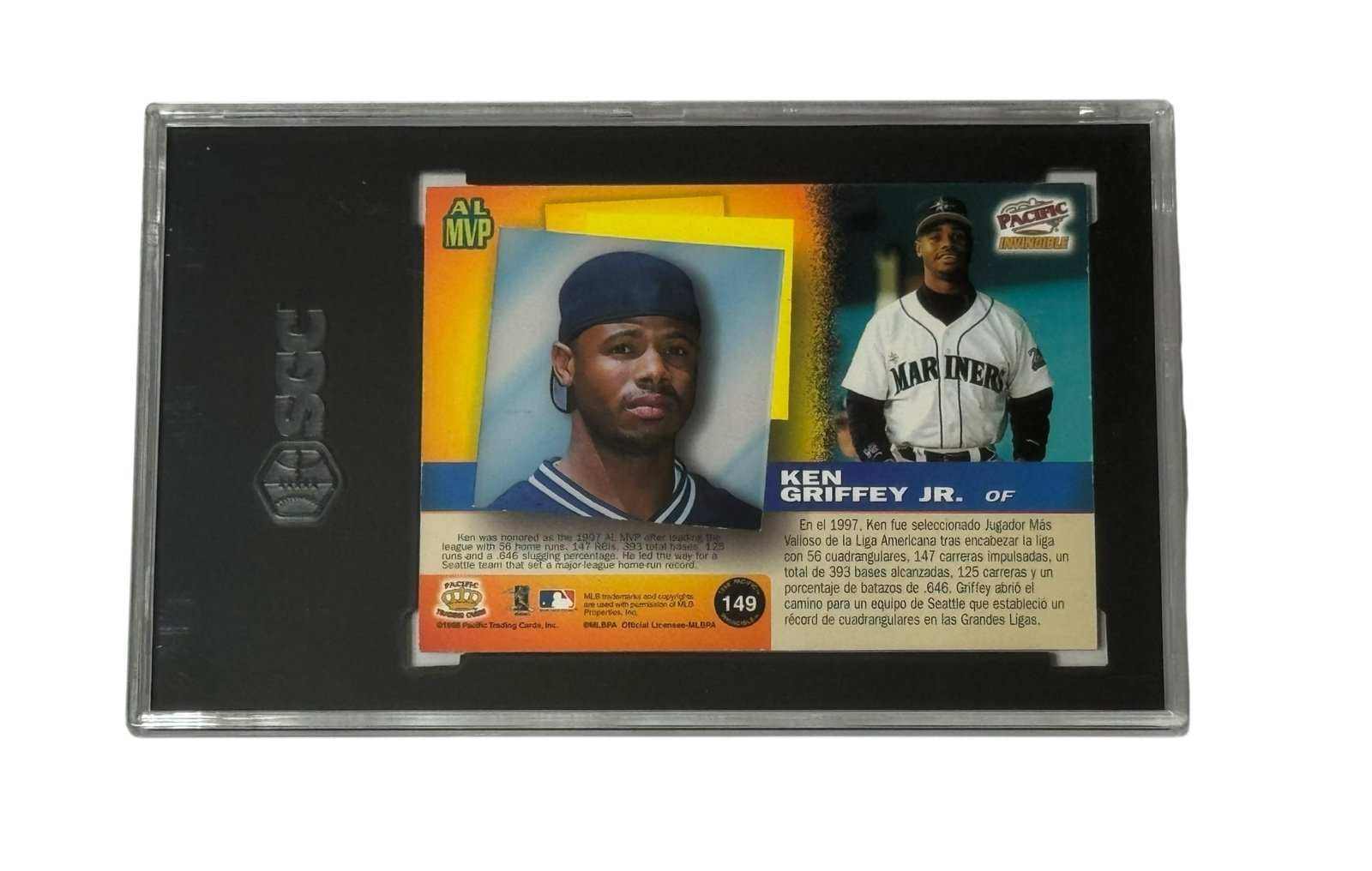 Ken Griffey Jr 1998 Pacific Invincible AL MVP graded SGC 8 baseball card in protective slab