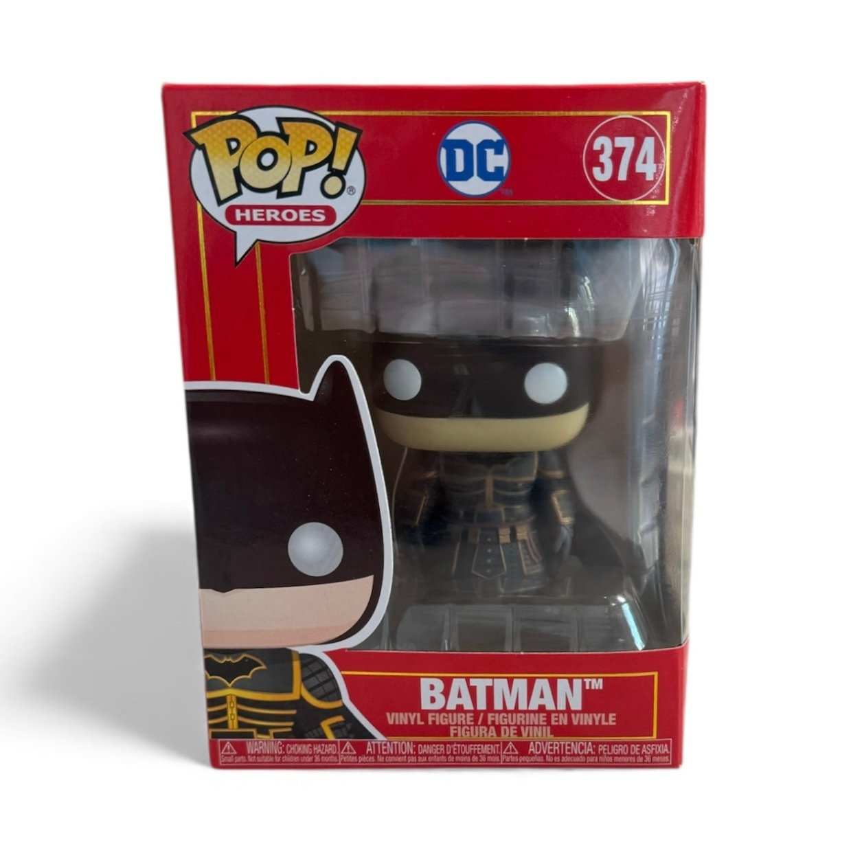 Batman #374 DC Pop Heroes vinyl figure in gold-trimmed suit sealed in red box