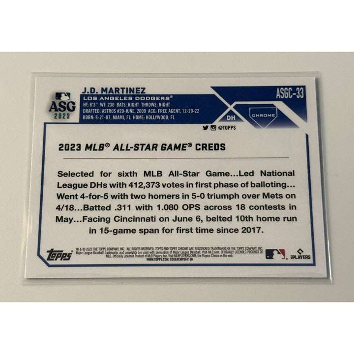 JD Martinez 2023 Topps Chrome ASG Refractor baseball card Los Angeles Dodgers MLB player