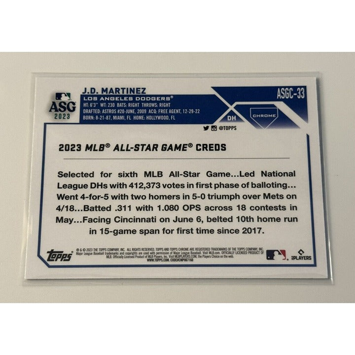 JD Martinez ASG Refractor 2023 Topps Chrome ASGC-33 MLB Dodgers baseball card back view