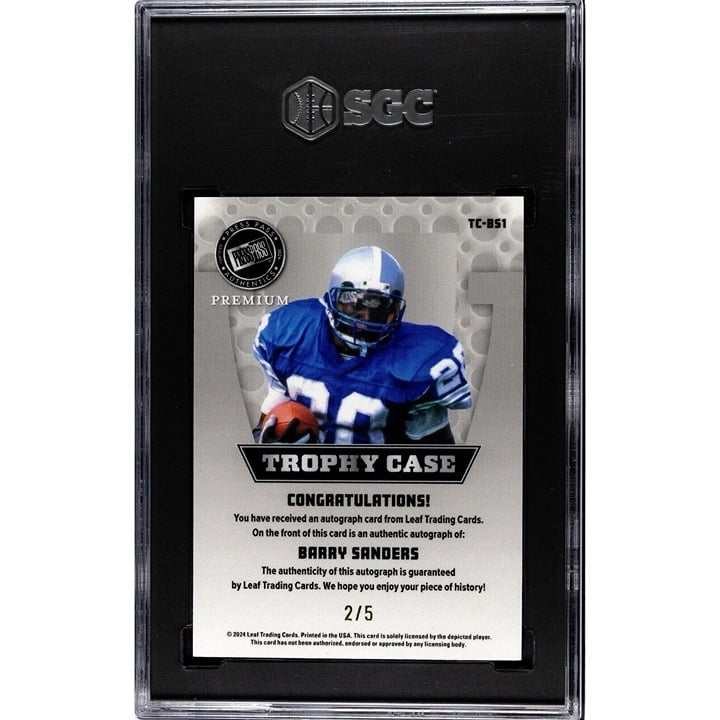 2024 Leaf Press Pass Trophy Case Barry Sanders autograph gold 2/5 Detroit Lions football card SGC 8 grade