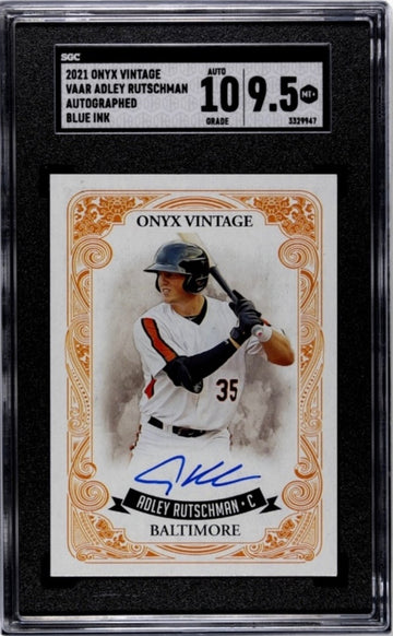 2021 ONYX VINTAGE
ADLEY RUTSCHMAN RC AUTOGRAPHED
BLUE INK VA-AR MLB Orioles SGC