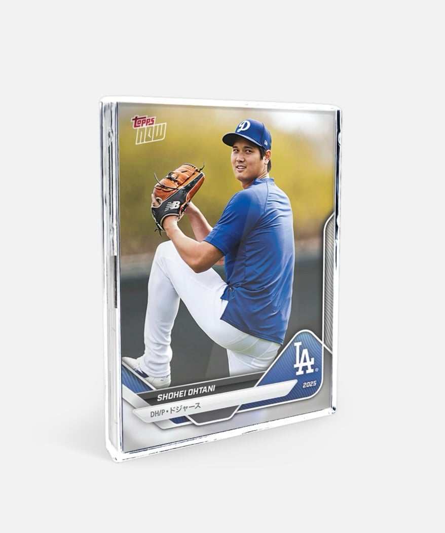Shohei Ohtani 2025 Topps NOW collectible card in Dodgers uniform pitching pose
