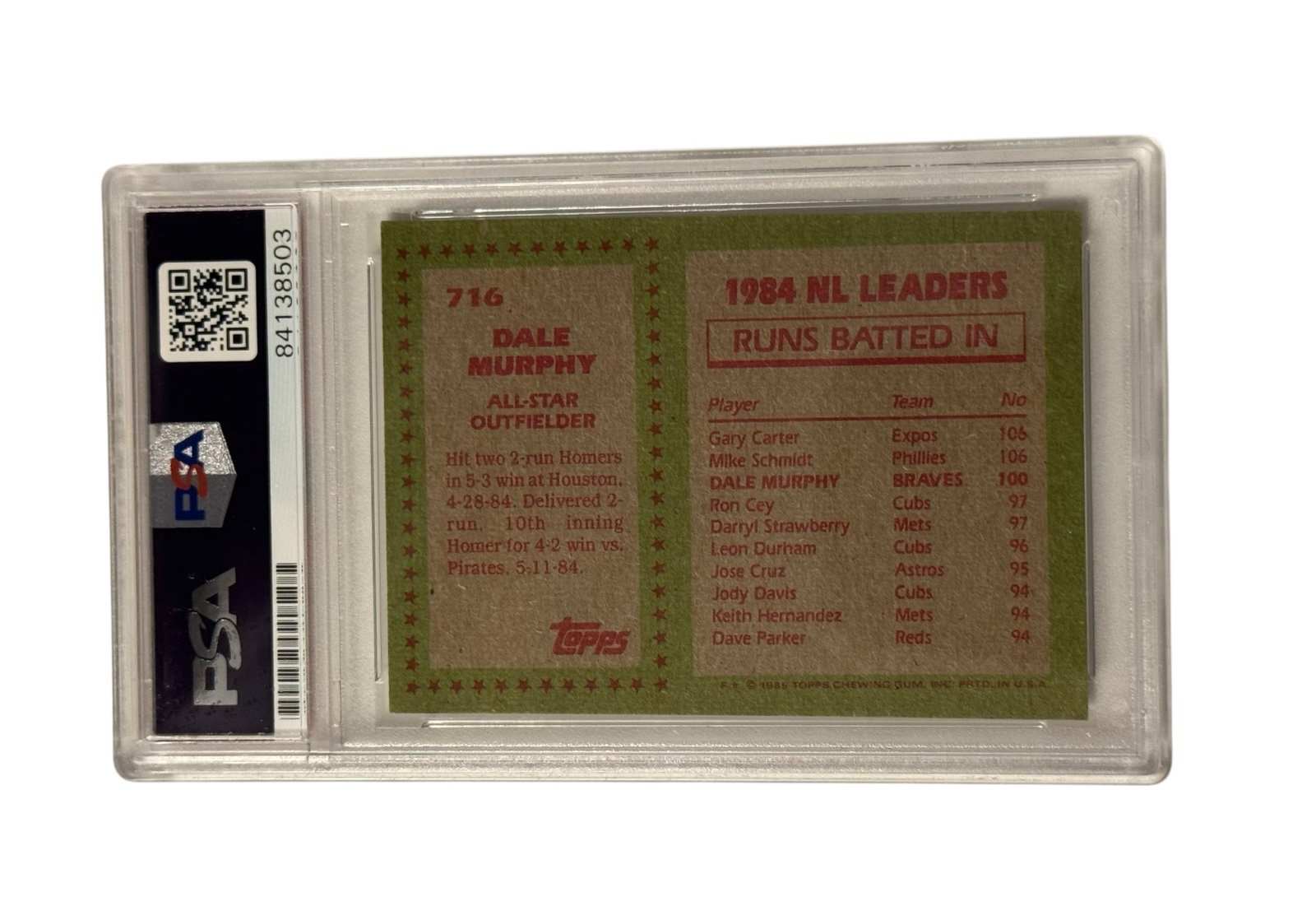 Dale Murphy signed 1988 Topps All-Star baseball card PSA DNA certified autograph collectible