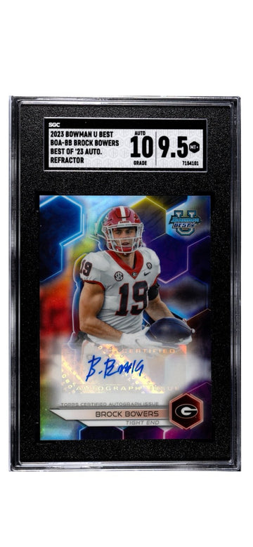 Brock Bowers RC Auto REFRACTOR 2023 Bowman U Best of ’23 NFL Raiders BOA SGC 9.5