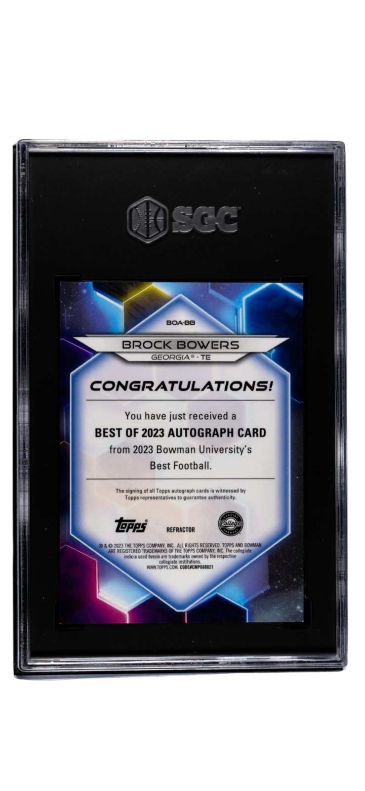 Brock Bowers RC autographed 2023 Bowman U Best of '23 REFRACTOR rookie card graded SGC 10/9.5