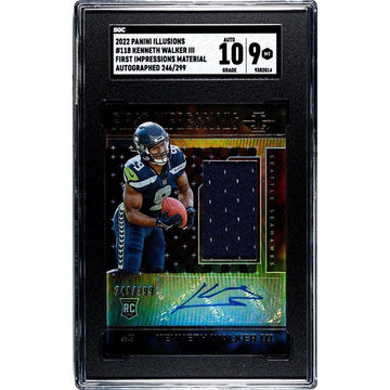 Kenneth Walker III 2022 Illusions First Impressions Rookie Patch Auto SGC 9 Seattle Seahawks football card