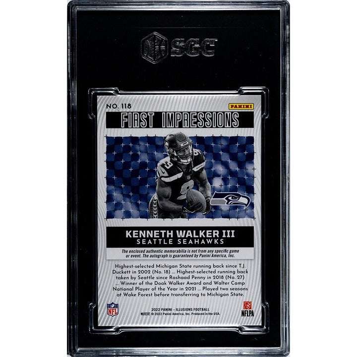 Kenneth Walker III 2022 Illusions First Impressions rookie patch autographed trading card graded SGC 9