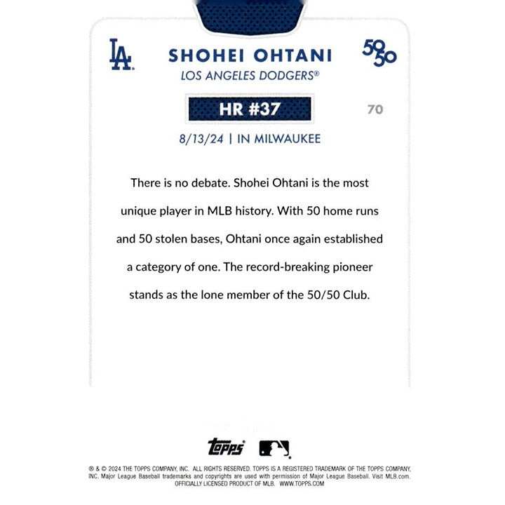 2024 Topps NOW 50/50 LIMITED EDITION Shohei Ohtani LA Dodgers baseball card HR 37