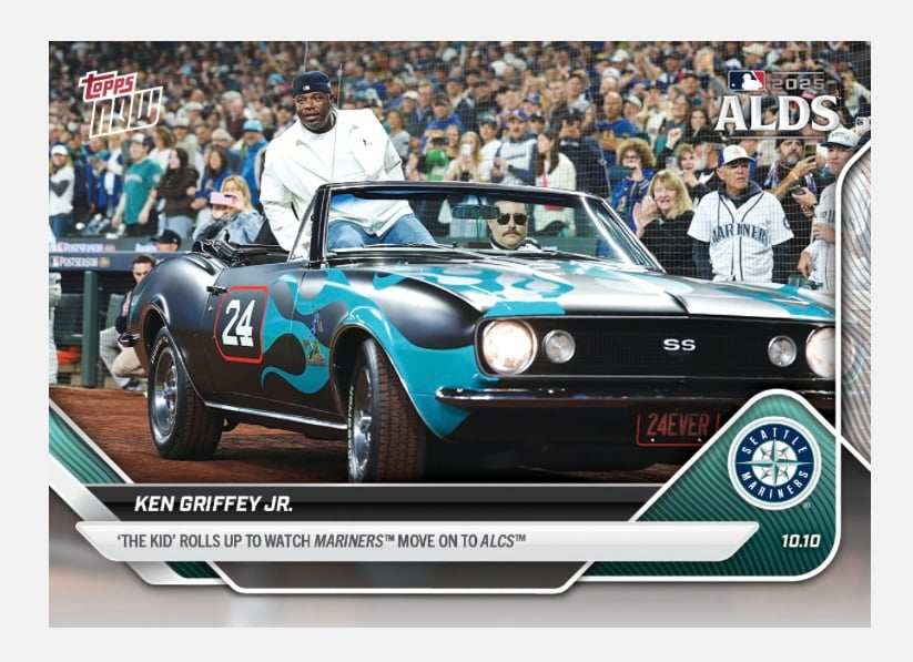 2025 Topps Now Ken Griffey Jr riding car celebrating Mariners advancing to ALCS baseball card