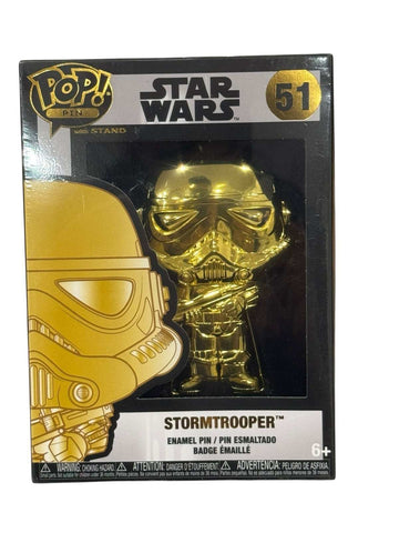 Funko Pop Pin Star Wars Stormtrooper 51 gold chrome enamel collectible pin in display box