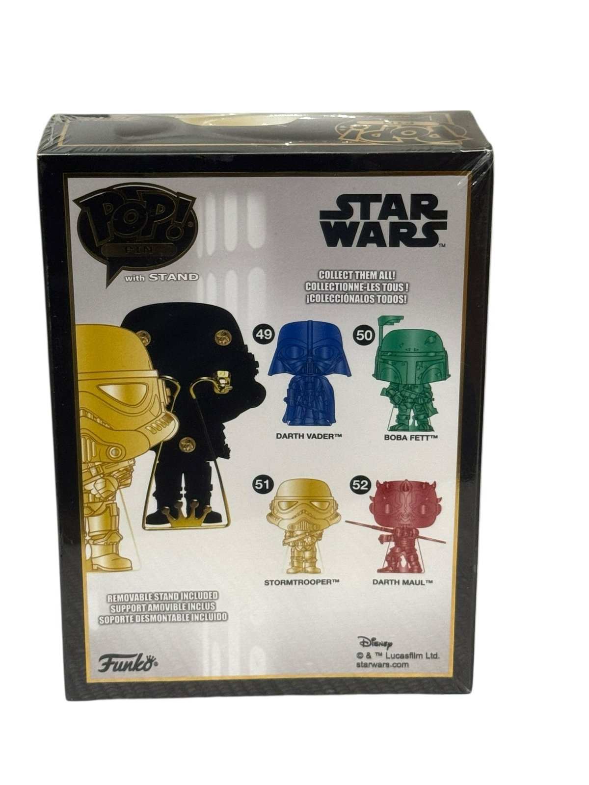 Funko Pop Pin Star Wars Stormtrooper 51 gold chrome enamel collectible pin in packaging