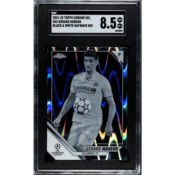 Gerard Moreno 2021-22 Topps Chrome Black & White RayWave UEFA Champions League trading card graded 8.5