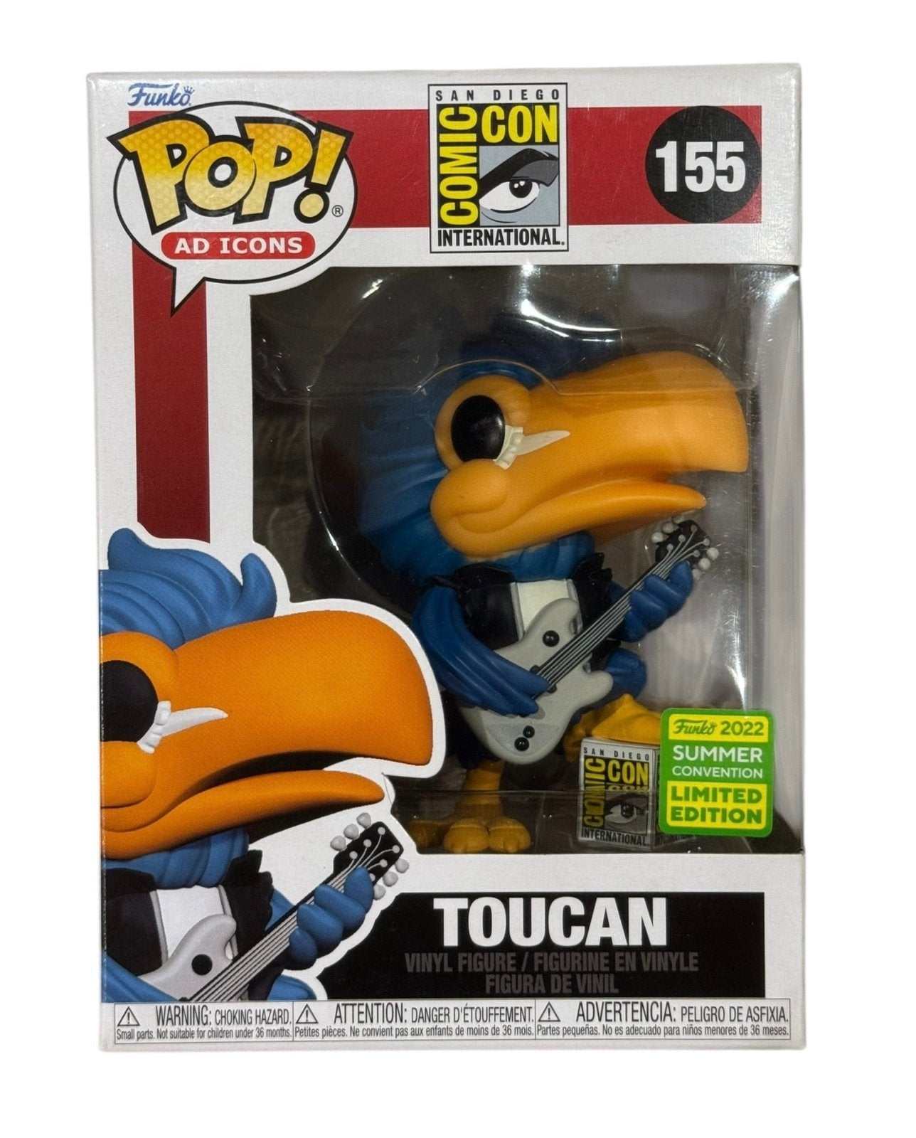 Funko Pop Toucan #155 SDCC 2022 Limited Edition Ad Icons figure holding guitar in box