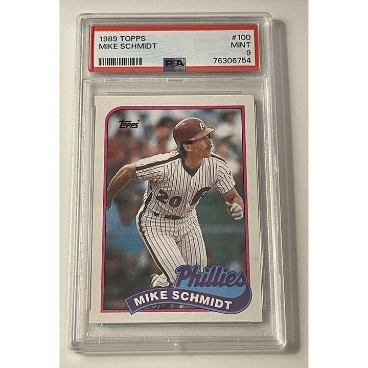 1989 Topps Mike Schmidt Philadelphia Phillies baseball card graded PSA 9 in protective case