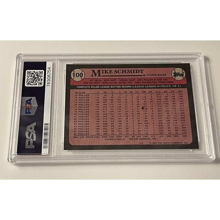 1989 Topps Mike Schmidt Philadelphia Phillies baseball card graded PSA 9 in protective case