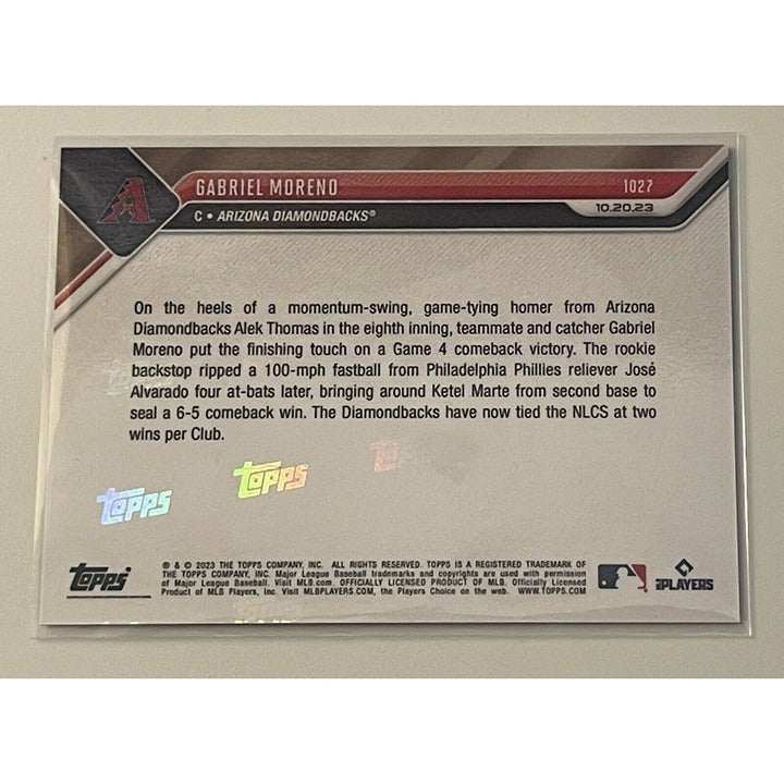 Gabriel Moreno Diamondbacks 2023 Topps Now MLB World Series rookie trading card