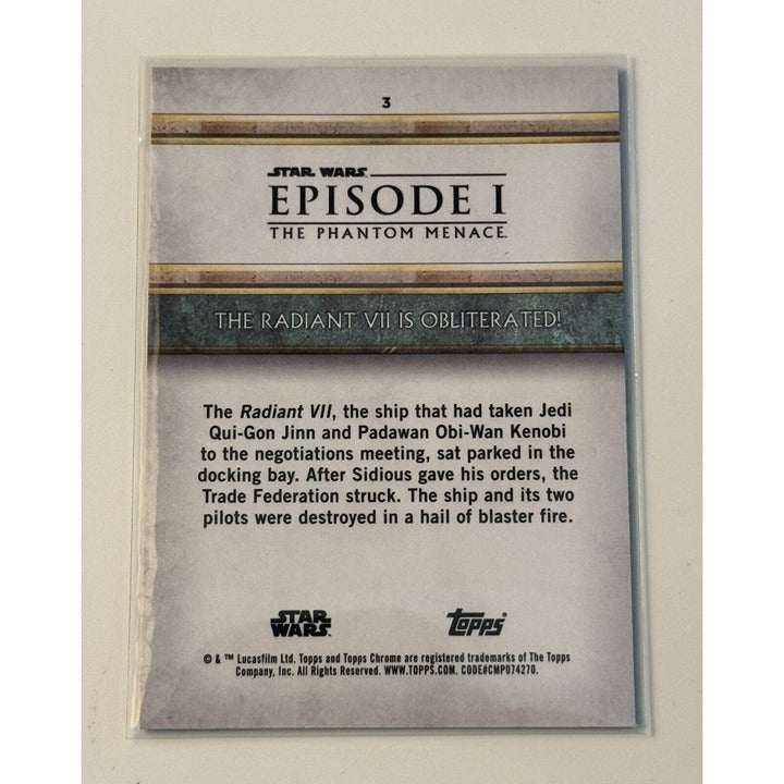 2024 Topps Chrome Sapphire Star Wars Episode I Phantom Menace Radiant VII trading card with Chrome finish and sapphire border