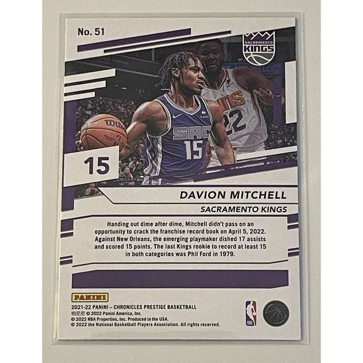 2021-22 Panini Chronicles Prestige #51 Davion Mitchell Kings RC basketball card rookie design