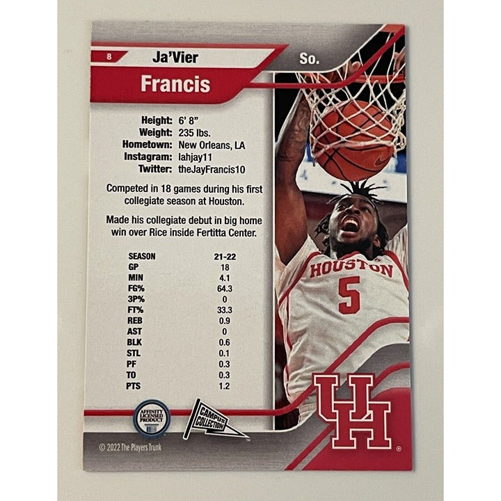 JaVier Francis 2022 Campus Collection NCAA Houston Cougars basketball trading card