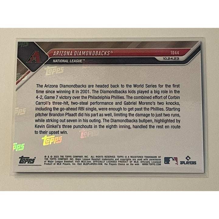 Arizona Diamondbacks 2023 MLB Topps Now World Series advance baseball card