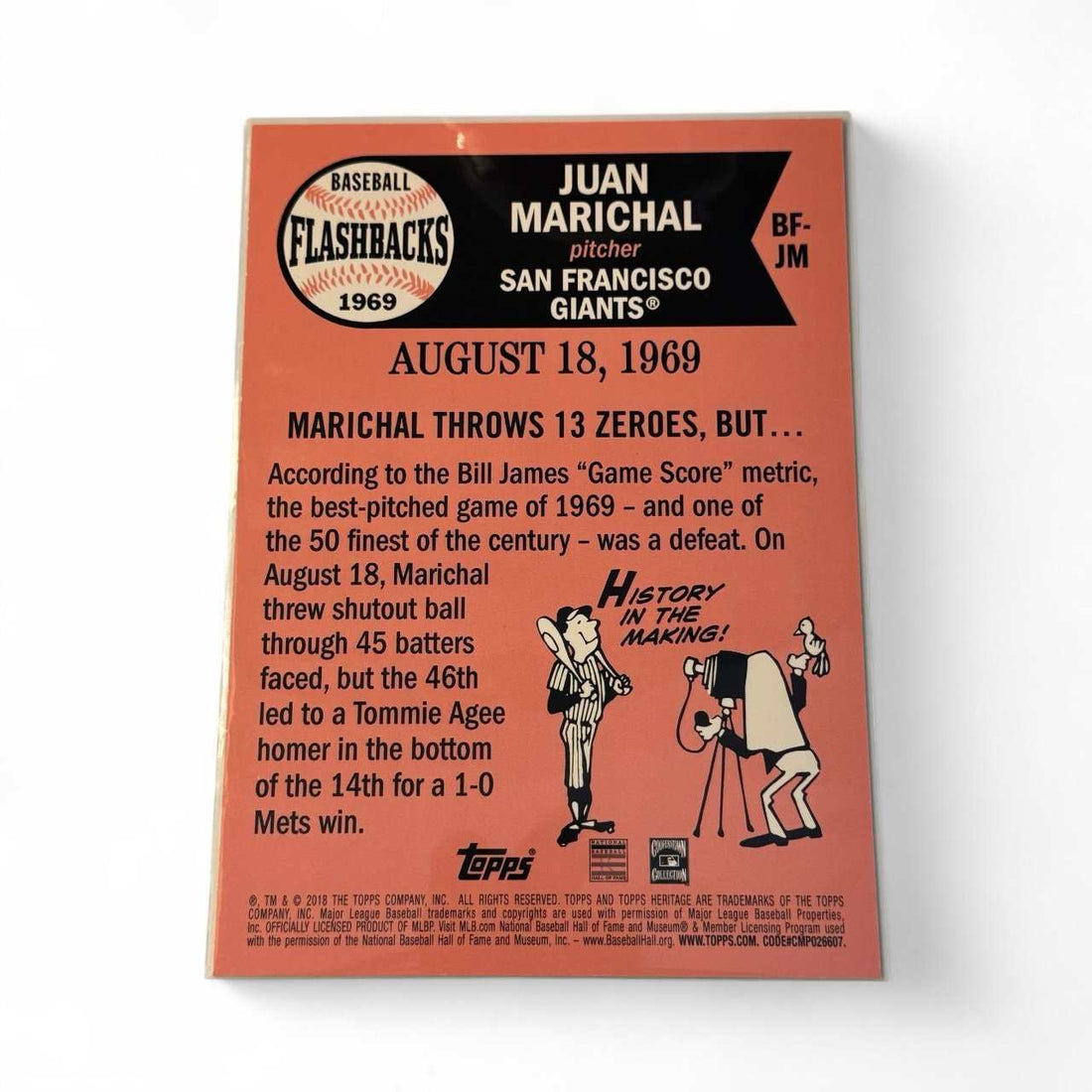2018 Topps Heritage oversized baseball card of Juan Marical from 1969 SF Giants series numbered 21 of 49