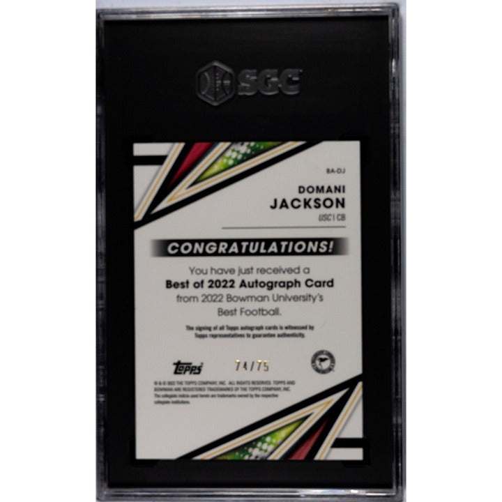 7475 Domani Jackson RC Gold Auto 2022 Bowman University Best Sam Card SGC 10 GM