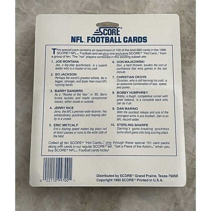 1990 Score football card set with exclusive Barry Sanders NFL hot card in original packaging