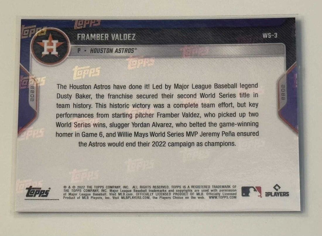 2022 Topps Now Framber Valdez Houston Astros World Series Champions baseball card WS-3