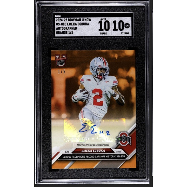 1/5 Emeka Egbuka AUTO RC/1206 PR! 2024-25 Bowman U NOW OS-01C HISTORIC! - SGC 10