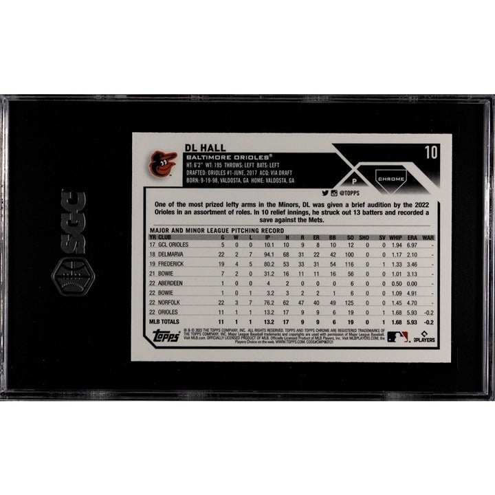 2023 Topps Chrome DL Hall RC baseball card Baltimore Orioles SGC 9.5 graded collectible