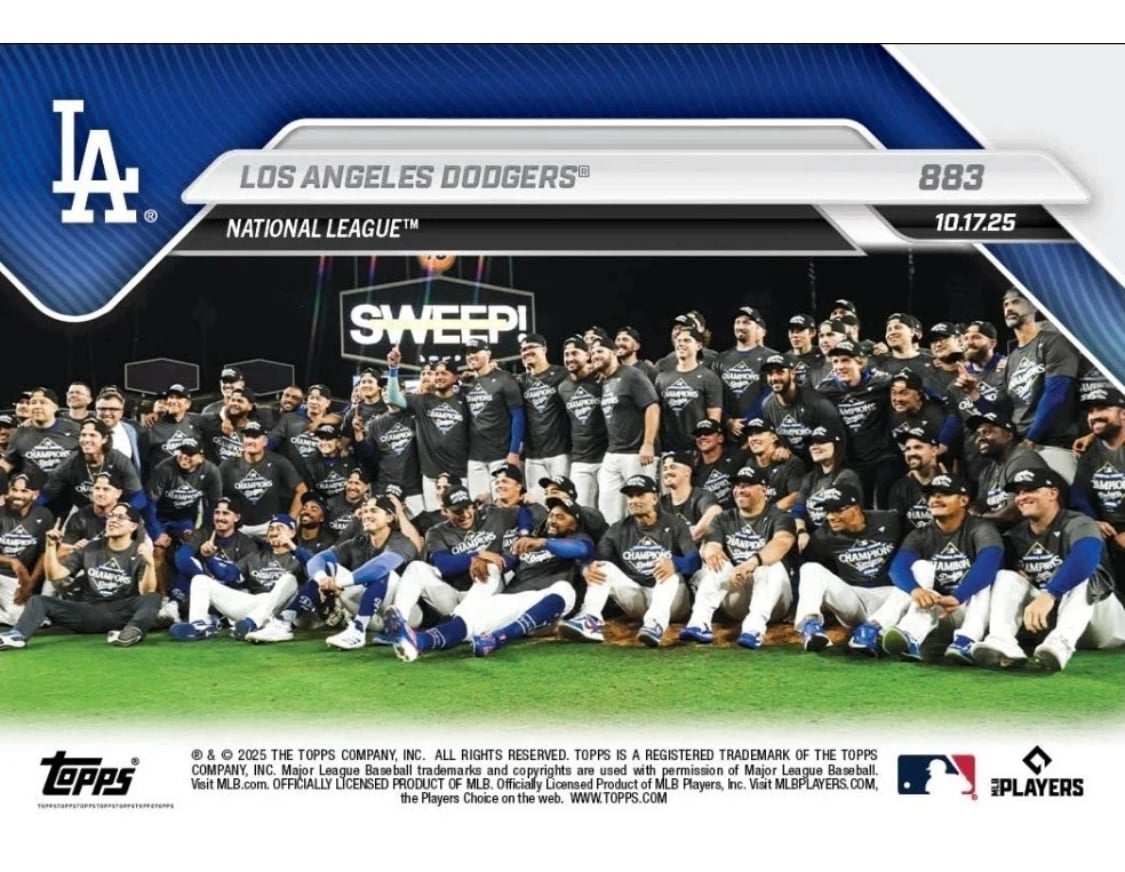 2025 Topps Now MLB card of LA Dodgers NLCS celebration with Shohei Ohtani and team