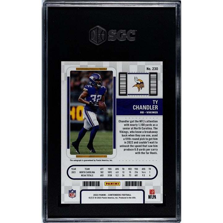 2022 Panini Contenders Ty Chandler autographed Vikings rookie ticket trading card SGC 9