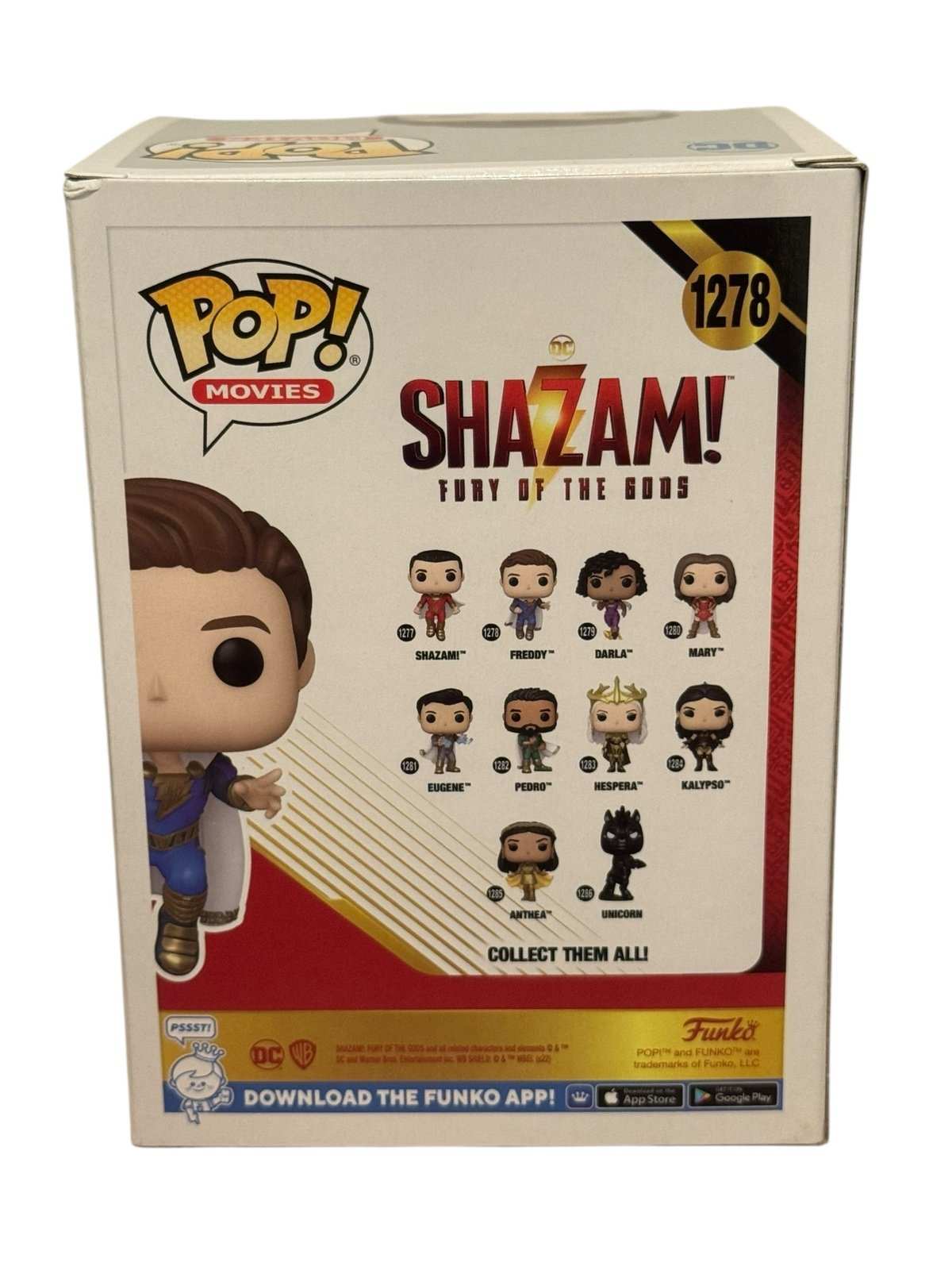 SHAZAM Freddy Funko Pop vinyl figure in Shazam Fury of the Gods suit, boxed collectible