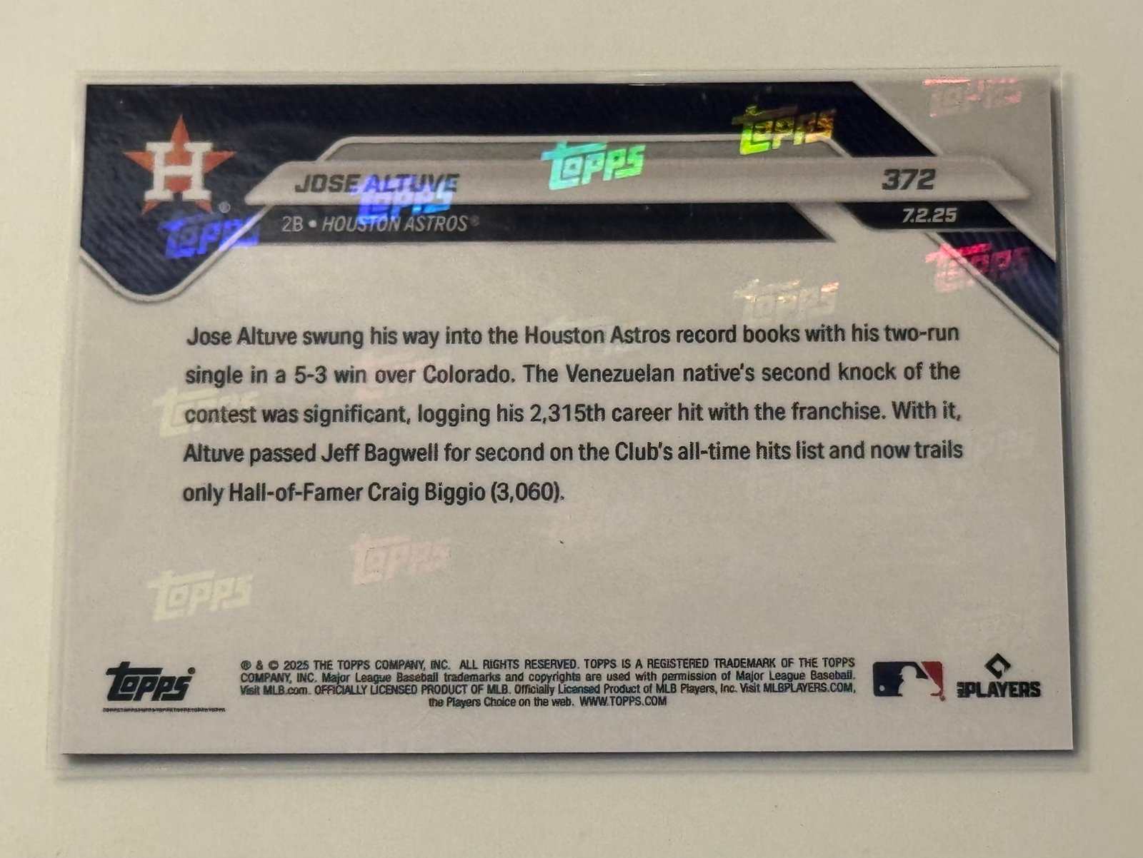 33/50 Jose Altuve Gold Refractor 2025 Topps Now MLB Astros collectible card
