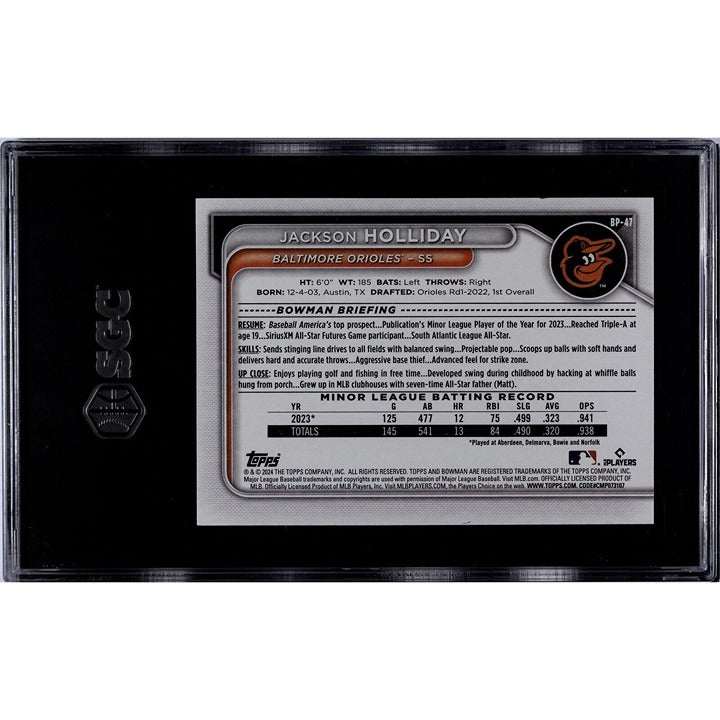 2024 Bowman Jackson Holliday RC Baltimore Orioles graded 10 baseball card in protective case