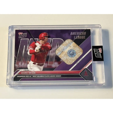Shohei Ohtani 2023 MVP Topps Now game-used base relic baseball card in protective case