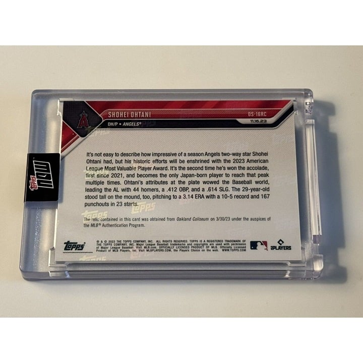 Shohei Ohtani 2023 MVP game-used base relic Topps Now baseball card 05/25 limited edition