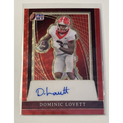 Dominic Lovett RC 2024 Leaf Pro Set Metal Silver Prismatic football card with autograph