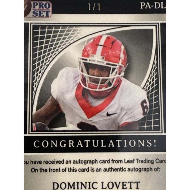 Dominic Lovett RC 2024 Leaf Pro Set Metal Silver Prismatic football card with autograph and serial number
