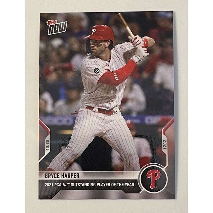 Bryce Harper 2021 Topps Now PCA-10 Phillies Outstanding Player of Year baseball card