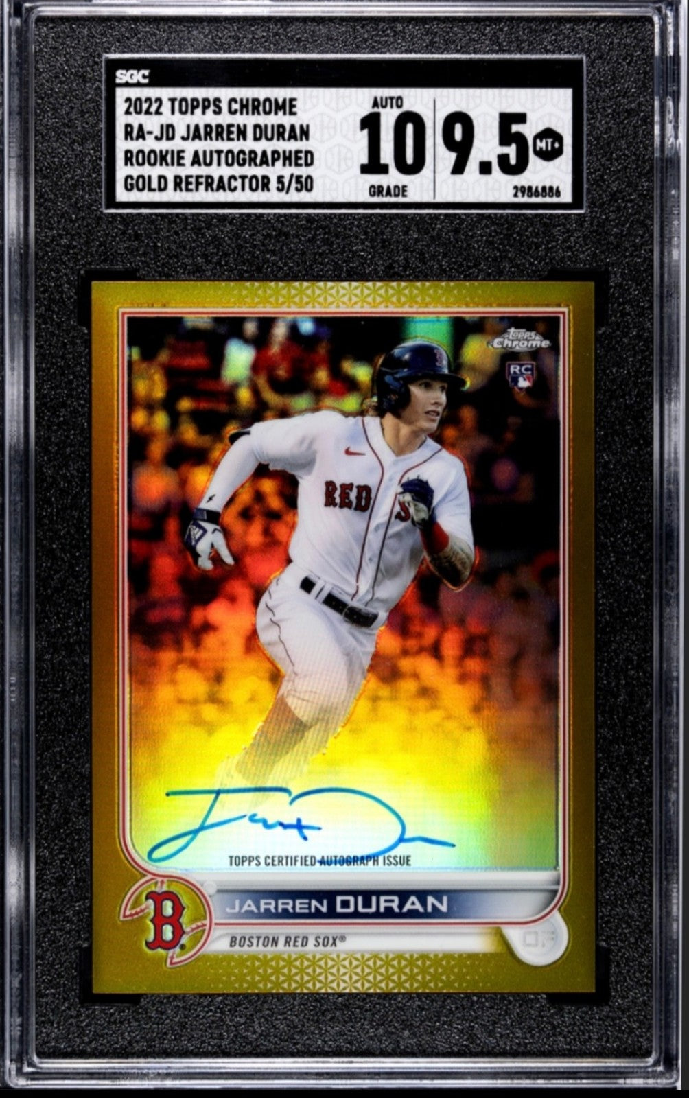 5/50* GOLD 2022 TOPPS CHROME JARREN DURAN RC AUTOGRAPHED REFRACTOR RA-JD SGC 9.5