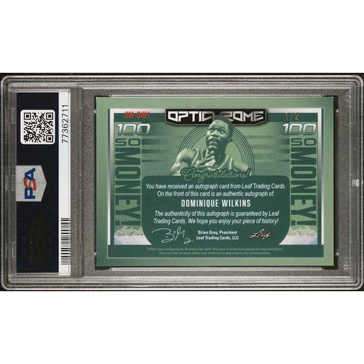 2022-23 Leaf Optichrome Dominique Wilkins autograph PSA 9 Zebra parallel basketball card