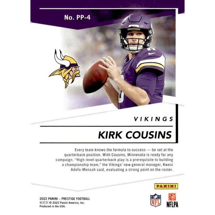 2022 Kirk Cousins Minnesota Vikings Panini Prestige Pros football trading card PP-4